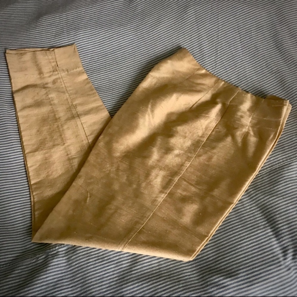 Vintage Guess Pants Woman S-8 Silk Tailored Slim Line Tan Cream